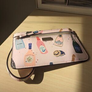 Kate Spade Shore Street Tinie Pink Champagne & Caviar Print Wristlet Wallet